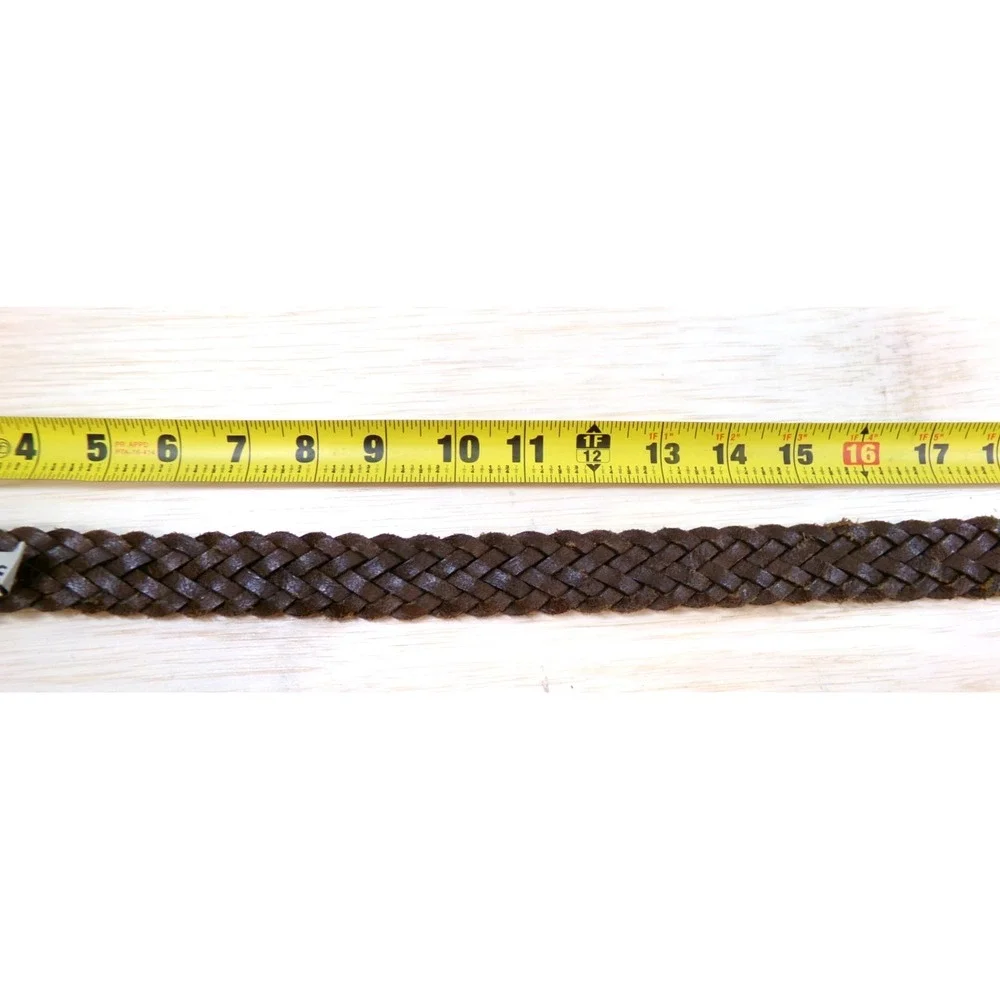 Fossil Men's Braided Leather Belt Brown Size 34 Silver Tone Buckle